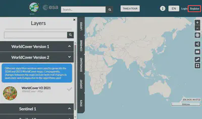Truy cập WorldCover viewer và đăng ký tài khoản