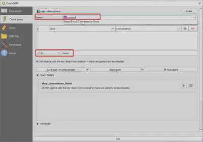 Nhập tham số để tải vị trí các cửa hàng tiện lợi (convenience store)