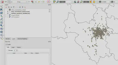 Kết quả chạy QuickOSM trích xuất các điểm convenience store