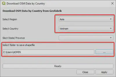 Thiết lập tham số ở plugin HCMGIS