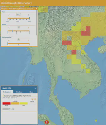 Dữ liệu **Risk of Drought Impact for Agriculture (RDrI-Agri)** khu vực Việt Nam thời kỳ 2025/02/01 - 2025/02/10 từ [Map viewer](https://drought.emergency.copernicus.eu/tumbo/gdo/download/)
