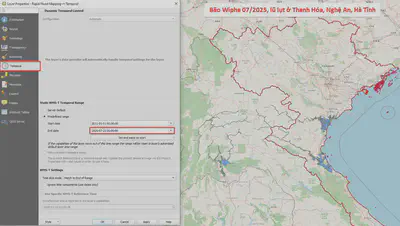 Hiển thị bản đồ **Rapid Flood Mapping** ngày 23/07/2025 - thời điểm bão Wipha