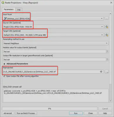 chuyển CRS cho **DinhHoa_LULC.tif**