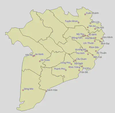 Vị trí các trạm đo mặn ở Map Canvas sau khi **Add Delimited Text**