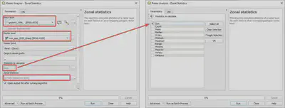 Thiết lập tham số chạy zonal statistics