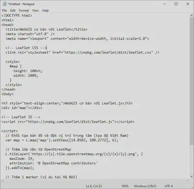 Dán mã html vào một file notepad và lưu lại dưới tên index.html