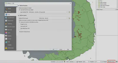 Thiết lập CRS mặc định cho dự án và cho lóp thông tin
