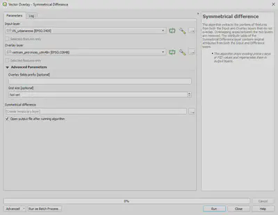 Thiết lập các tham số của Symmetrical Difference