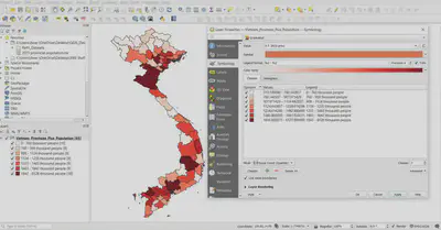 Chuẩn bị dữ liệu chính để thiết kế trang in, **Vietnam_provinces_2015population**: là lớp Vietnam_Provinces sau khi join dữ liệu dân số với 2015 provincial population.csv ở Bài 4