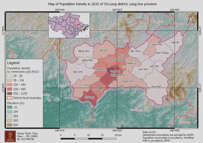 Bản đồ mật độ dân số năm 2020 của các xã thuộc huyện Chi Lăng, tỉnh Lạng Sơn (trước sát nhập)