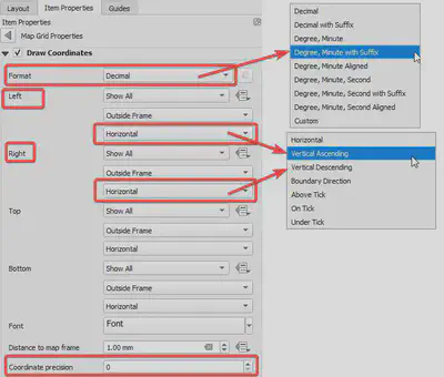 Thiết lập hiển thị tọa độ