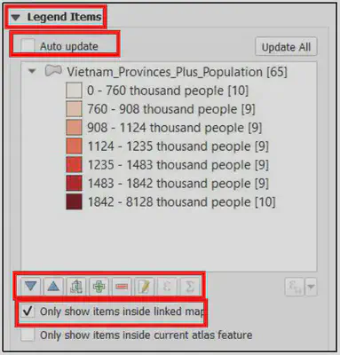 Các công cụ trong Legend items (tiếp)