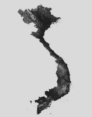 Kết quả sau khi clip raster: diện tích phần đất liền của Việt Nam, không bao gồm đảo và quần đảo