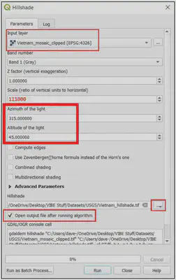 Thiết lập tham số phân tích hillshade