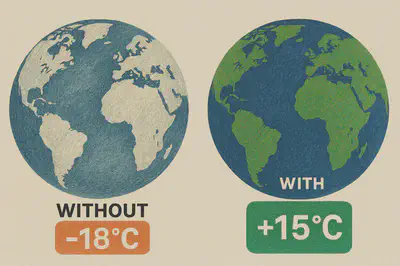Earth’s average temperature with and without the natural greenhouse effect
